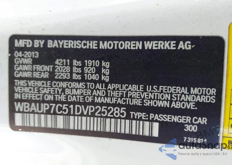 2013 BMW 128I from USA, damaged, VIN WBAUP7C51DVP25285